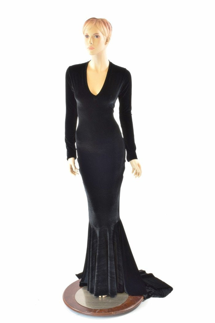 147.99] Elegant Long Black Velvet Vneck Evening Dress with Sleeves #L78069  - GemGrace.com | Evening dresses with sleeves, Pretty dresses, Formal  dresses with sleeves